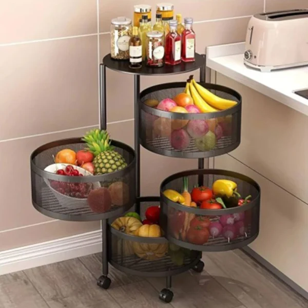 4 Layer 360 Degree Rotating Vegetable Shelf Kitchen Storage Rack (Round Shape) - Image 2