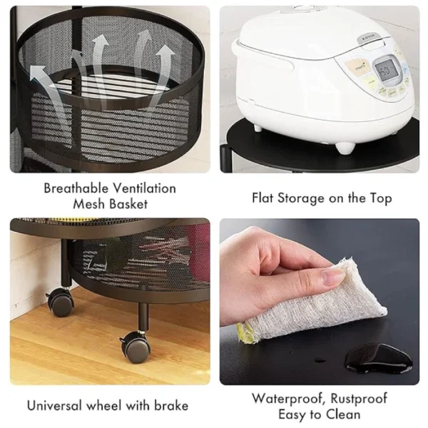 4 Layer 360 Degree Rotating Vegetable Shelf Kitchen Storage Rack (Round Shape) - Image 3