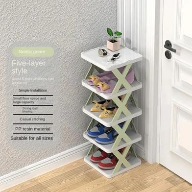 5-Tier Short Tall Narrow Shoe Rack, Stackable Free Standing Shoe Rack, Organizer, Green - Image 3