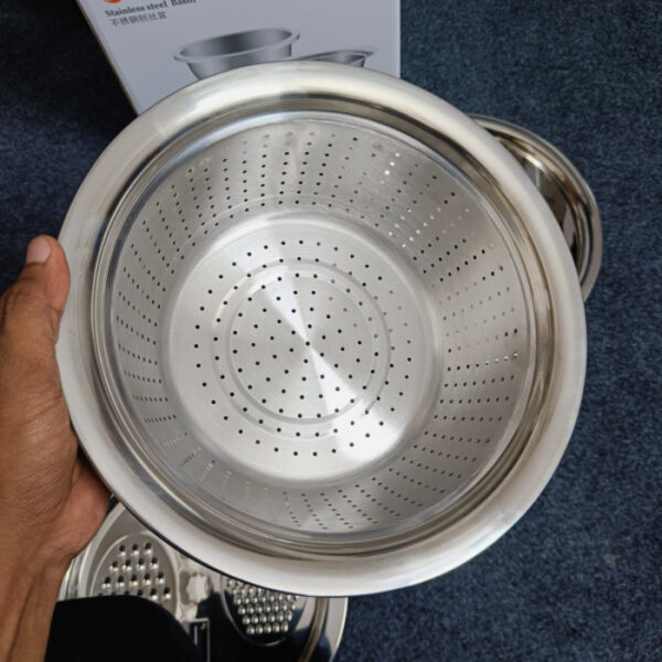 3 In 1 Multifunctional Stainless Steel Basin With Vegetable Cutter with Drain Basket - Image 2
